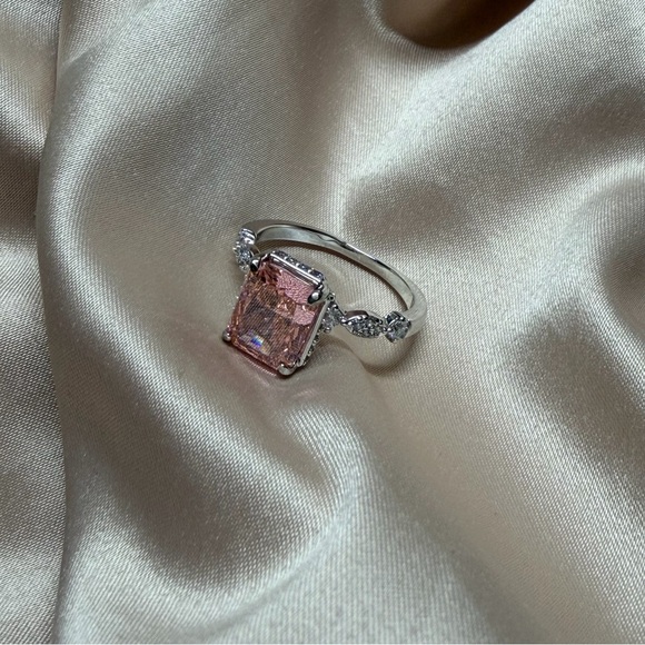 Jewelry - 3CT Pink High Carbon Diamond‎ Hidden Halo Radiant Cut Engagement Ring